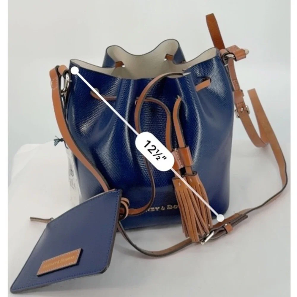 Dooney & Bourke Serena Drawstring Crossbody Blue Lizard Embossed Leather 104-29 - Picture 7 of 16